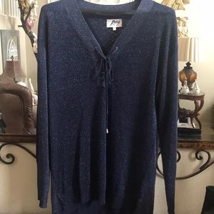 Metallic blue lace up sweater